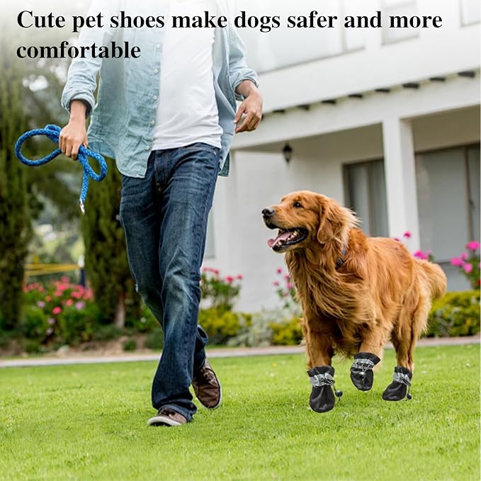 Dog Boots for Small Medium Large Dogs with Reflective Strap, Anti-Slip Dog Shoes for Hot Pavement, Dog Booties and Paw Protectors for Cat Pet Doggie Hiking Hardwood Indoor Outdoor (Pink 3)