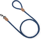 Mile High Life Dog Leash Braided Cotton Rope with Leather-Reinforced Ends | Rust-proof 360° swivel clasp, Heavy-duty for medium/large breeds. Great for weddings, daily walks (4 FT, 1/2", Navy)