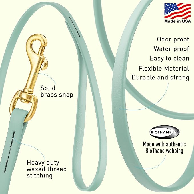 Viper Biothane K9 Working Dog Leash Waterproof Lead for Tracking Training Schutzhund Odor-Proof Long Line with Solid Brass Snap for Puppy Medium and Large Dogs, 33ft Sage Green