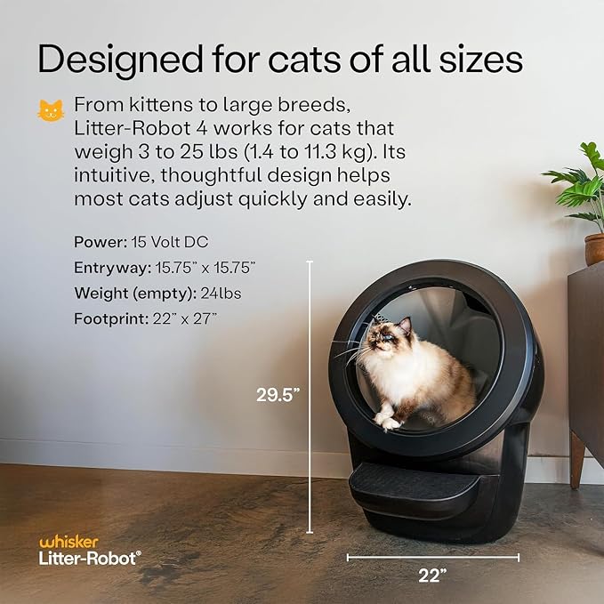 Litter-Robot 4 Supply & Accessory Bundle by Whisker, Black - Automatic | Automatic Self-Cleaning Cat Litter Box, Includes Mat, 3 OdorTrap Packs, 10 Liners, 30 Wipes, & 2 Carbon Filters