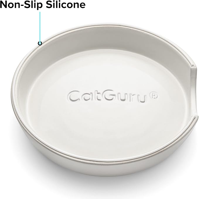 CatGuru Cat Bowls, Original Whisker-Friendly Pet Bowl for Wet & Dry Food | Wide, shallow food dish lets cats reach every bite comfortably reducing food waste. Nonslip. Dishwasher safe/ Ceramic