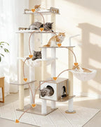 Heybly Cat Tree, 70.5" Wood Tall Cat Tower for Large Indoor Cats HCT121SG | Modern Cat Furniture with Extra Stable Structure, All-Sisal Scratching Posts, Cat Condo & Hammocks, Smoky Gray
