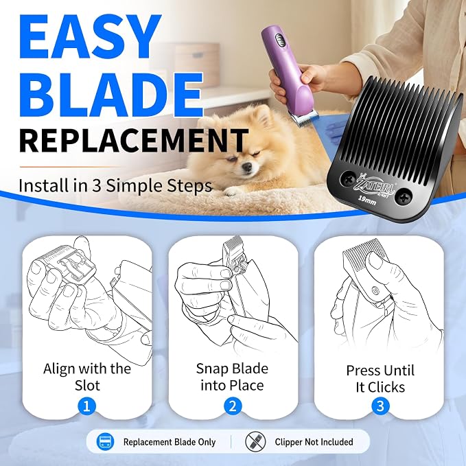 Size 3/4HT Detachable Pet Grooming Clipper Blade with Steel Cutter, 3/4 Inch (19 mm) Cut Length, Black, Compatible with Andis, Oster A5, Wahl KM10, 1 Pack