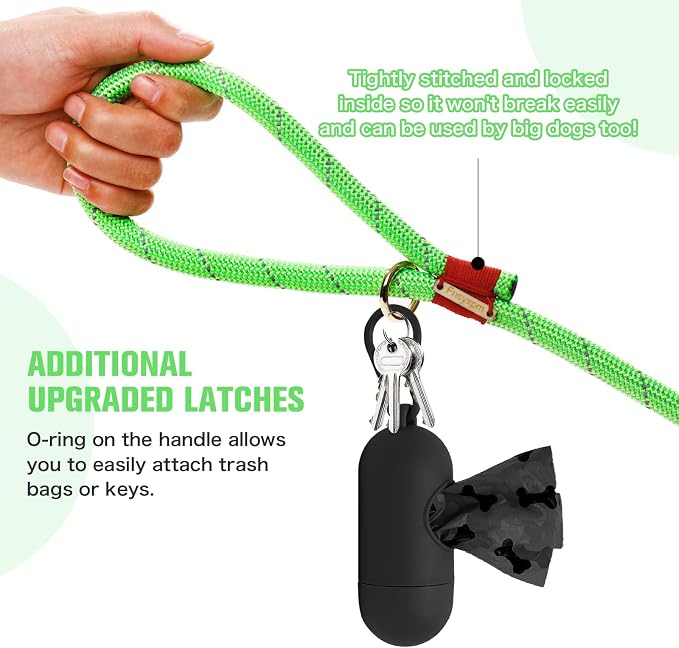 Nylon Rope Dog Leash, Green, 5 FT - 3/5" | Reflective, Handmade Braided, Heavy Duty, For Medium Large Dogs