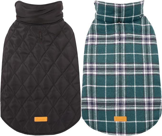 Kuoser Warm Dog Coat, Waterproof Dog Coats for X-Small Dogs, Green XS | Adjustable Durable Doggie Winter Jacket Reversible Cozy Puppy Cold Weather Apparel from Small to Large Breed