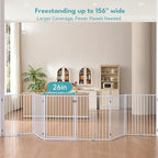 No Pawblems Full Metal Free Standing Dog Gate with Door, 36'' Tall | Foldable Dog Fence for Indoor & Outdoor, Up to 156 Inch Extra Wide Pet Gate for Stairs, Doorways, Deck, Yard, 6 Panels, White