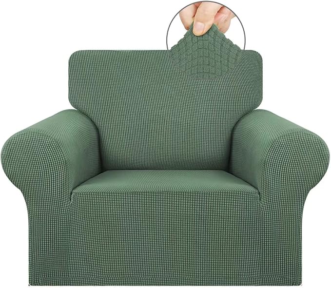 Stretch Chair Sofa Slipcover, Single Couch Cover,Greyish Green | 1-Piece Washable Sofa Cover,Pet Friendly (31"-55") Furniture Protector Soft Jacquard Elastic Bottom for Dogs & Kids