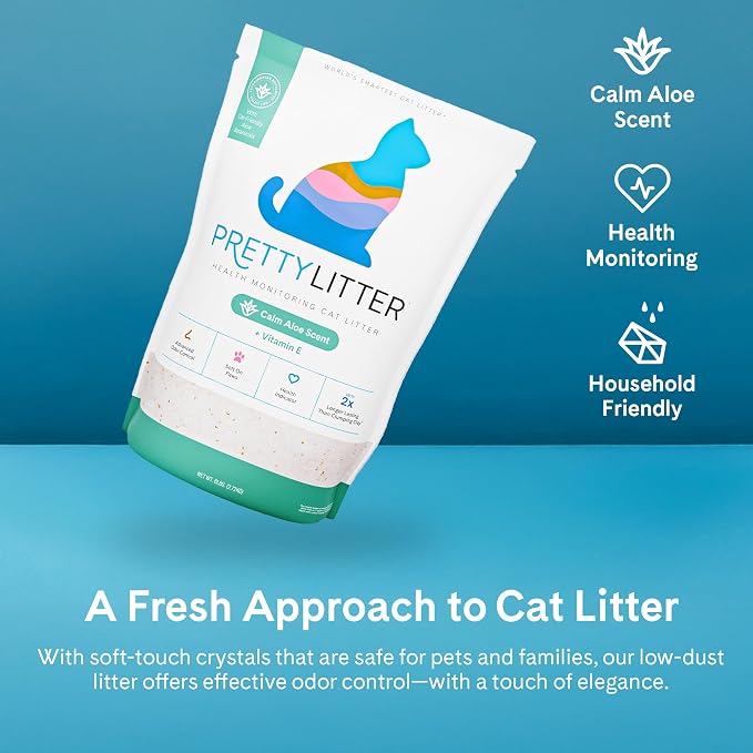 PrettyLitter Health Monitoring Cat Litter, Calm Aloe, 2-Pack, 6 lb. Bags | Up to 2 Months Supply, Non-Clumping, Advanced Odor Control, Automatic Litter Box Compatible, Color Changing Silica Crystals