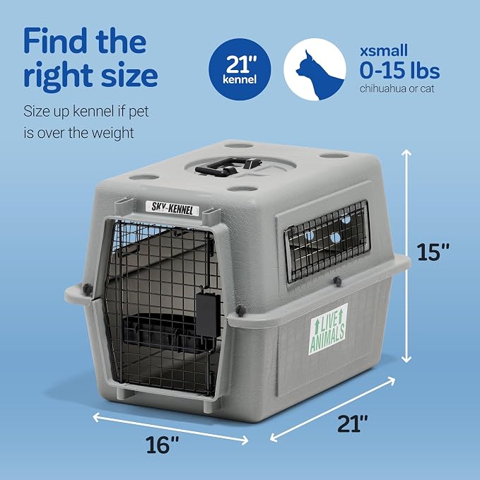 Petmate Sky Kennel For Air and Travel Airline Compliant Dog Crate for Smaller Dog Breeds or Pets up to 15 lbs, Heavy Duty Dog Kennel, Made in the USA- 21" L | Travel carrier made in USA, durable hard shell, secure door, great for air and road trips, sa...