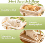 Teabelle Double Layer Cat Window Perch with 3 Interchangeable Mats | Bedside Sleeper, Adjustable Solid Wood Tree Cat Hammock for Small & Medium Breeds, Sturdy Window Bed(Plush, Sisal, Canvas)