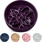 vancasso Ceramic Slow Feeder Dog Bowls, Puzzle Dog Food Bowls with Floral Maze, Anti -Slip Pet Food Dish for Medium Breed, 1.5 Cups, Purple