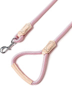 Mile High Life Dog Leash with Genuine Leather Handle, 4/5/6FT, Reflective | Rope Leash, Heavy Duty 360° Swivel Metal Clasp, for Small Medium & Large Dogs Walking (Pink, 48 Inch-1/2)