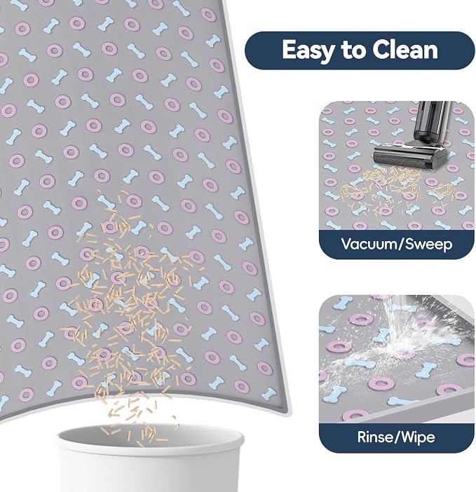 Silicone Cat Litter Mat 40" x 28" Cat Mat for Litter Box, Light Grey | Extra Large Litter Box Mat, Waterproof Cat Litter Trapping Mat, Non-slip, Leakproof Kitty Litter Mat with Bone Pattern