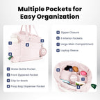 Rubyloo Puffer Dog Travel Bag for Dog Moms, Diaper Bag with Travel Bowls | 2 BPA-Free Collapsible Bowls, 2 Pet Food Containers, 9 Pockets, Everyday Puffer Bag Works With or Without Your Dog, Soft Pink