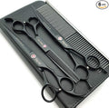 Kingstar 7.0in. Matt Black Professional Pet Grooming Scissors Set,Straight & Thinning & Curved Scissors Set with Comb case A389