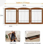 LZRS 3-Panel Freestanding Foldable Wooden Dog Gate –Solid Wood & Steel Wire Chew-Resistant Indoor Safety Pet Fence for Doorways & Stairs, Ideal for Small to Medium Dogs & Puppies, Cherry