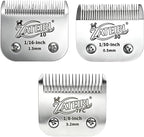 3 Pack Pet Grooming Clipper Blades with Ceramic Cutters, Sizes 10, 30 & 7FC, Silver, Compatible with Andis, Oster A5, Wahl KM10 A5 Style Dog Clippers
