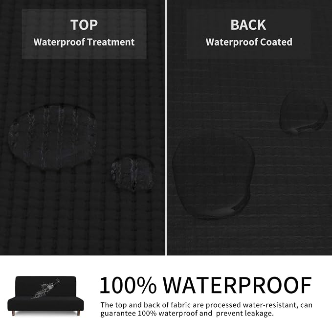 Easy-Going 100% Waterproof Futon Cover, Stretch Futon Slipcover Large | Dual Waterproof Armless Futon Couch Cover, Leakproof Sofa Bed Furniture Protector for Kids Pets Dog Cat, Black