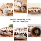 EAEDMY Cat Rabbit Tunnel Bed Nest for Cats Indoor, with Collapsible Washable Soft Cushion, Plush Ball and Exercise Wheel Tube, Fit for Puppy Bunny Kitty Kitten Ferret(2.Coffee)