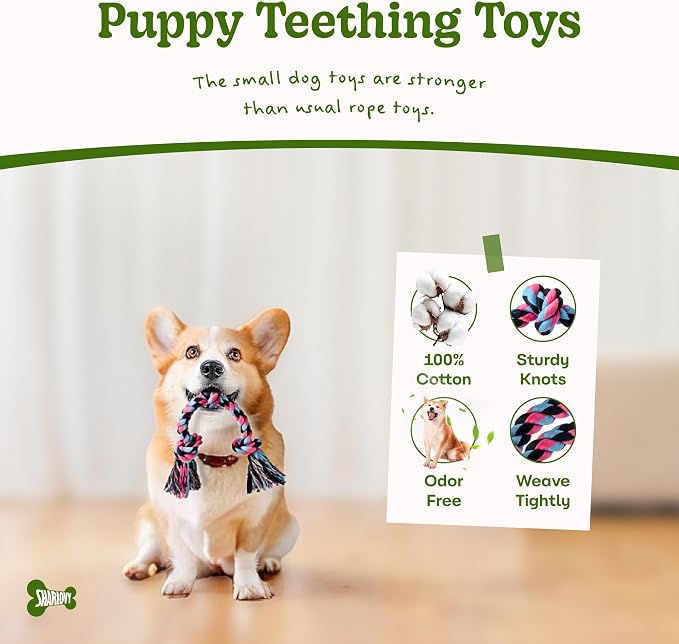 SHARLOVY Puppy Rope Toy, Dog Rope Toy for Small Dogs, Puppy Teething Toys, Cotton Interactive Tug of War Dog Toy for Puppies Boredom, Dog Chew Toys for Aggressive Chewers Small Breed