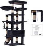 Heybly Tall Cat Tree 78-inch Multi-Level Cat Tower for Indoor Cats HCT033G | Cat Condo with 2 Widened Plush Perches, Multi-Level Cat Furniture with Scratching Board, Big Caves, Smoky Gray