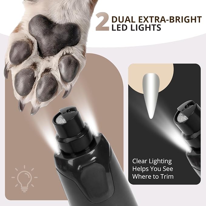 Dog Nail Grinder for Large Dogs, Quiet 6-Speed with LED Light | Low-vibration, powerful grinding, rechargeable design, and dust guard for cleaner, more comfortable at-home nail care