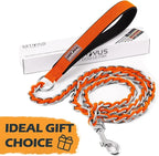 S-ETOVUS-Chain Dog Leash, Bite-Proof Metal Leash, with Padded Handle Orange | Three Sizes 7.25FT/5.2FT/4FT, Woven From Nylon Rope And Chain, Durable And Bite-Resistant, Comfortable With Padded Handles