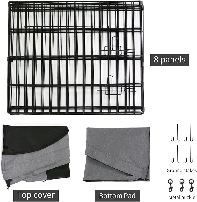 PETIME Foldable Metal Dog Exercise Pen/Pet Puppy Playpen Kennels Yard Fence Indoor/Outdoor 8 Panel 24" W x 36" H with Top Cover and Bottom Pad (Playpen+Bottom+Top Cover, 8 Panels 36" H)