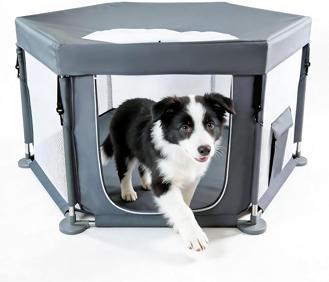 55x55x27.5 in Sturdy Dog Playpen Indoor, Heavy Duty Puppy Play Pen with Removable Zipper Top & Easy-Detach Washable Bottom, Secure Playpen for Dogs
