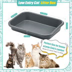 Uiifan 3 Pcs Extra Large Low Entry Cat Litter Box for Senior Kitty Pet Open Top Litter Box for Senior Kitten Handicap Disabled Older Elderly Cats, Easy to Clean(Gray,23.2 x 16.5 x 4.3 Inches)