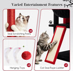Globlazer Extra Large Gothic Cat Tree, 78 inch Sturdy Tall Cat Tree Tower for Indoor Multiple Large Adult Cats Kittens with 6 Scratching Posts, Enlarged Top Perch, 2 Padded Condos, S78G, Black Red