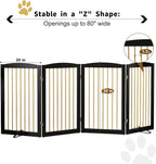PUPETPO Freestanding Pet Gate for Dogs, Indoor Wooden Dog Gate for House, Foldable Dog Gate for Doorway, Stair, Step Over Pet Puppy Safety Fence Tall, 80 Inch Wide, 4 Panels 32", Black & Gold