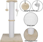 34-Inch Tall Cat Scratching Post for Large Cats, Stable Base, Beige | Heavy-Duty Cat Scratcher, Extra-Tall Thick Post, Soft Natural Cotton Rope, Hanging Interactive Cat Toys, Indoor Cat Furniture