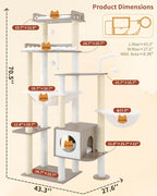 Heybly Cat Tree, 70.5" Wood Tall Cat Tower for Large Indoor Cats HCT121SG | Modern Cat Furniture with Extra Stable Structure, All-Sisal Scratching Posts, Cat Condo & Hammocks, Smoky Gray