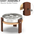 Elevated Dog Bowl Stand, 6'' Height Raised Stand for Medium Dogs, Includes 2Cups Stainless Steel Slow Feeder Dog Bowl, Durable Solid Hardwood