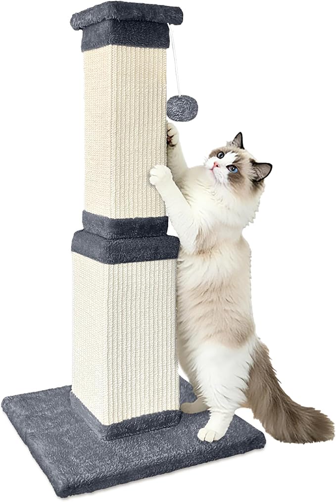 Cat Scratching Post for Indoor Cats, 32Inch Sisal Cat Scratcher | Wide Stable Base, Full-Body Stretching Cat Scratch Post, Heavy Duty Post for Cat Adults to Protect Furniture, Deep Gray