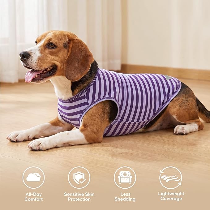 KYEESE 2Pack Dog Shirt, Soft Striped Dogs T Shirts, Lightweight Pet Tank Top, Sleeveless Dog Shirt for Small Dogs, Stretchy Comfortable Pet Vest, Purple, XL