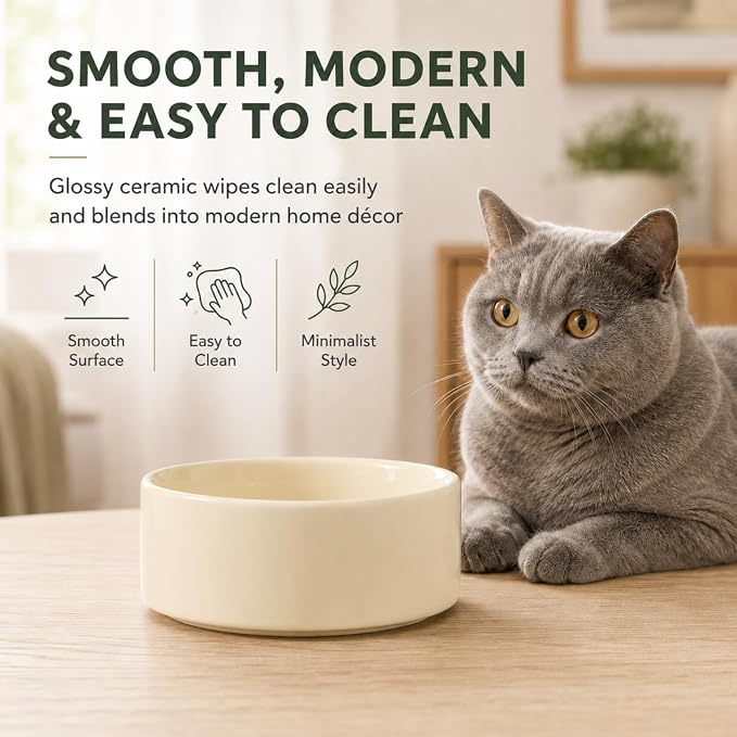 Havniva Cat Bowls Set of Two, 5.1” Ceramic Cat Food and Water Bowls | Cat Food Bowls Whisker Friendly, Non-Slip Base, Food-Grade Ceramic, Wide Opening, Dishwasher Safe, Cat Bowls for Indoor Cats