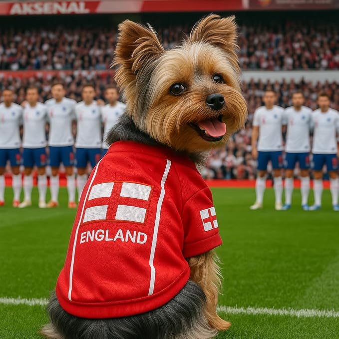 Parisian Pet Team England Dog Jersey - Breathable Mesh Puppy Football Jersey - Lightweight Stretch Sporty Dog Clothes - Summer Shirts for Large Dogs - Soccer Jersey for Dogs - Sportswear Pet Clothes