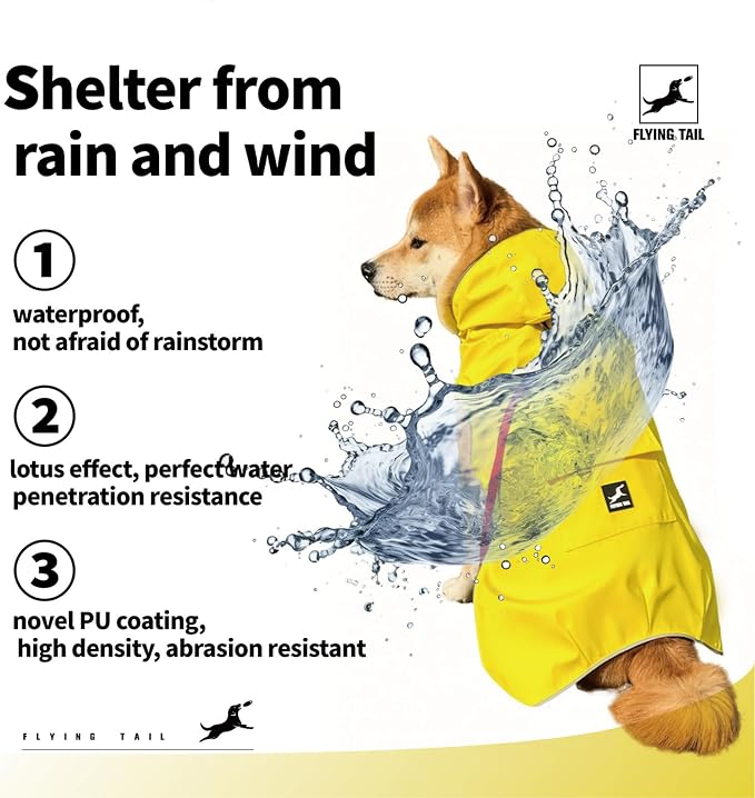 Dog Raincoat Waterproof Reflective Jacket – Lightweight Hooded Poncho with Adjustable Belly Strap & Leash Hole – Rain Slicker Coat for 2XSmall-5XLarge Dogs – Easy to Wear (4XL)