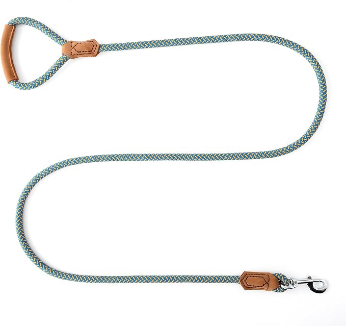 Mile High Life Dog Leash with Genuine Leather Handle, 6 FT/5 FT/4 FT | Leather Grip Rope Leash, Heavy Duty 360° Swivel Metal Clasp, for Small Medium & Large Dogs