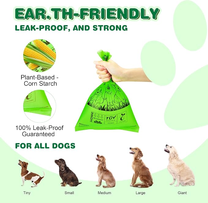 Dog Poop Bag Rolls 570 Count with Dispenser, Biodegradable Unscented Pet Waste Bags, Guaranteed Extra Thick, Leak Proof Doggie Refill Bags for Easy Cleanup, Big Size 9 x 13 Inches
