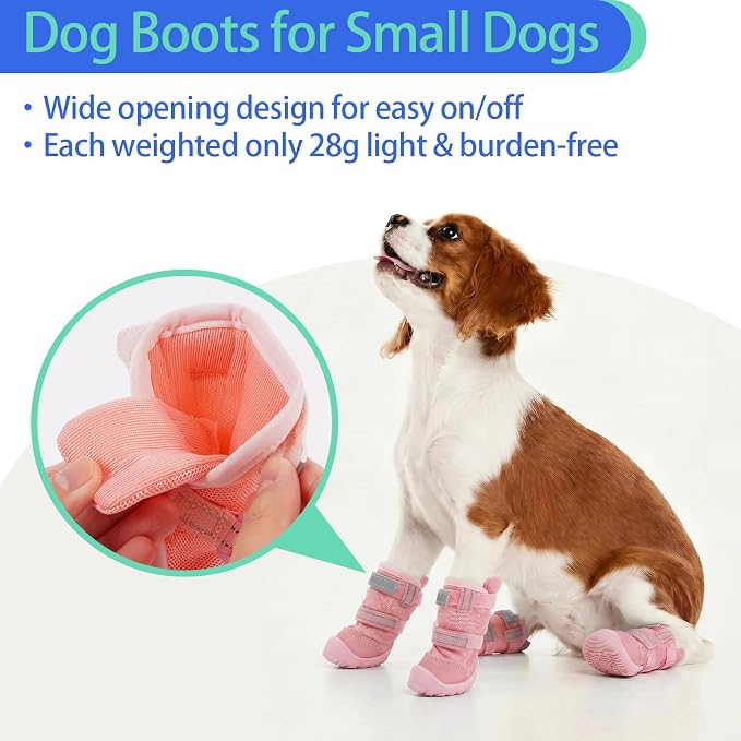 MIGOHI Reflective Dog Shoes for Small Dogs,Small Dog Boots & Paw Protectors for Summer Hot Pavement Hardfloors with Anti Slip Waterproof Rubber Grip Sole,Dog Booties for Indoor Outdoor Walking Running