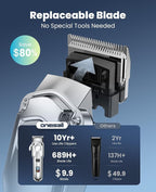 oneisall Dog Clippers for Grooming Thick Heavy Coats | Low Noise,Rechargeable Cordless,Detachable Stainless Steel Blade,IPX7 Waterproof,10 Guide Combs,for Thick/Double/Curly Hair