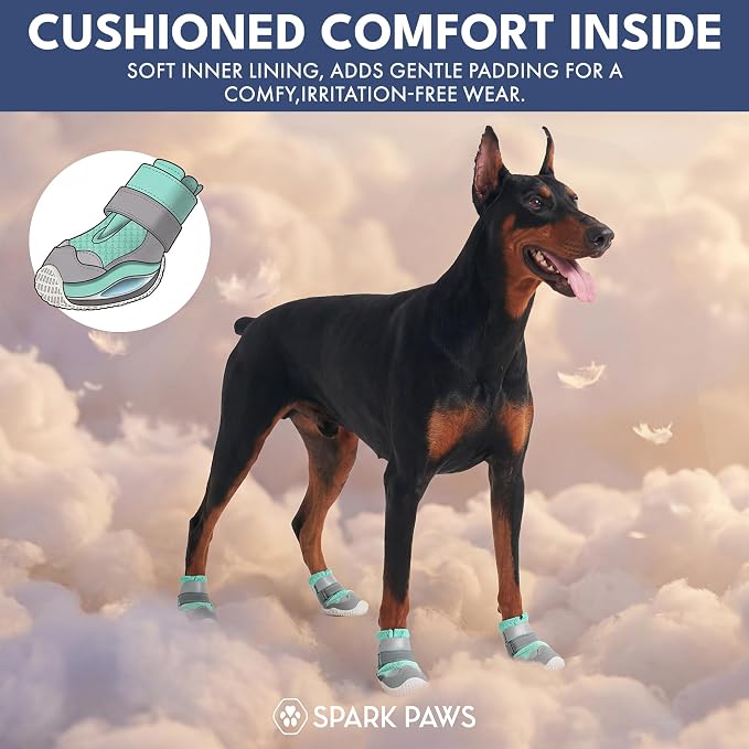 Spark Paws 365 Dog Shoes - All-Season Boots for Winter Snow & Hot Pavement | Water-resistant, anti-slip, stay-on straps - rain, ice & summer booties in one. Reflective; small, medium & large dogs