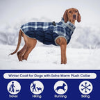 FUAMEY Dog Cold Weather Coats Reflective Dog Warm Jacket with Harness | Fleece Winter Coat for Large Dogs Snow Puffer Vests with Zipper Reflective Turtleneck Jackets for Winter Blue Plaid XL