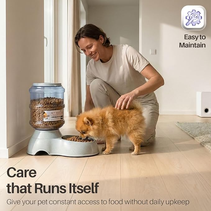 Flexzion Automatic Pet Feeder & Waterer Set of 2 Pack, Self Feeding Replenish Dog Cat Bowls, Gravity Food & Water Storage Container Fountain Jug Pet Supplies Plastic Skid Proof Rubber Feet (1 Gallon) | Self-replenishing dry food station with non-skid f...