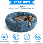 Whiskers & Friends Cat Beds for Indoor Cats, Fluffy Cat Bed Small to Large | Orthopedic Soft Plush Calming Donut Bed, Washable Round Pet Bed, Sized for Kitten to Large Cats & Puppy to Small Dogs