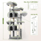 Globlazer Heavy Duty Cat Tree, 81 inch Extra Large Cat Tree for Indoor Cats Large Adult, Sturdy Cat Tower with 8 Scratching Post, 2 Cat Condos, 2 Platform, S81C, Light Grey
