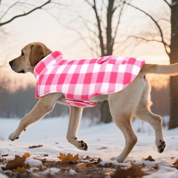 ASENKU Reversible Dog Winter Coat, Dog Jacket for Small Medium Large Dogs | Windproof Plaid Fleece Lining for Cold Weather, Water-resistant Outer Shell, Puppy Puffer Vest with Leash Hole, Pink M